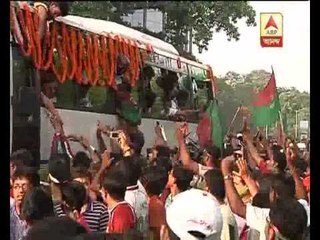 I-league champion team on the way to Mohunbagan tent amid rousing welcome of supporters