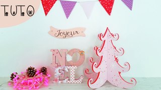 DIY - tuto déco de Noel avec mon beau mot Noel en bois à poser ! Peinture, laine et papier !