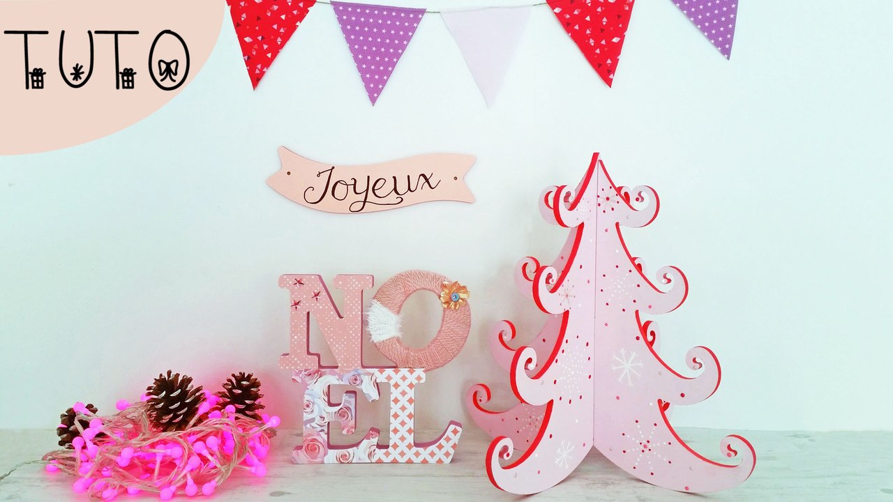 DIY - tuto déco de Noel avec mon beau mot Noel en bois à poser ! Peinture, laine et papier !