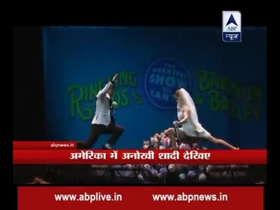 Two circus acrobats tied the knot on a tightrope during a performance in Houston