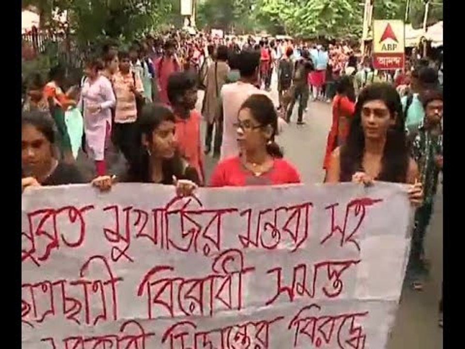 Students of Jadavpur University in a protest rally against Subrata Mukherjee's comments on