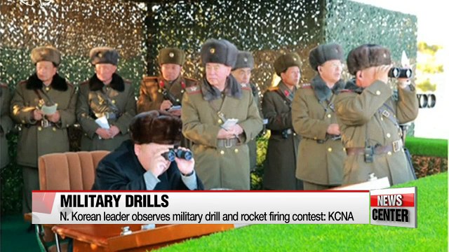 N. Korean leader observes military drill and rocket firing contest