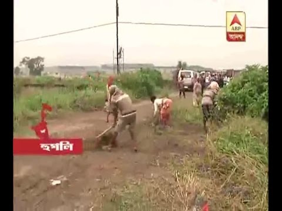 Singur land surveying work is underway on the t...