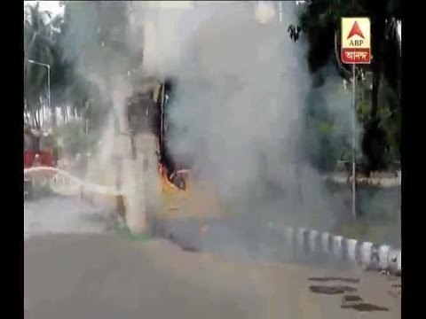 Saltlake: Fire breaks out in a empty school bus , bus driver arrested