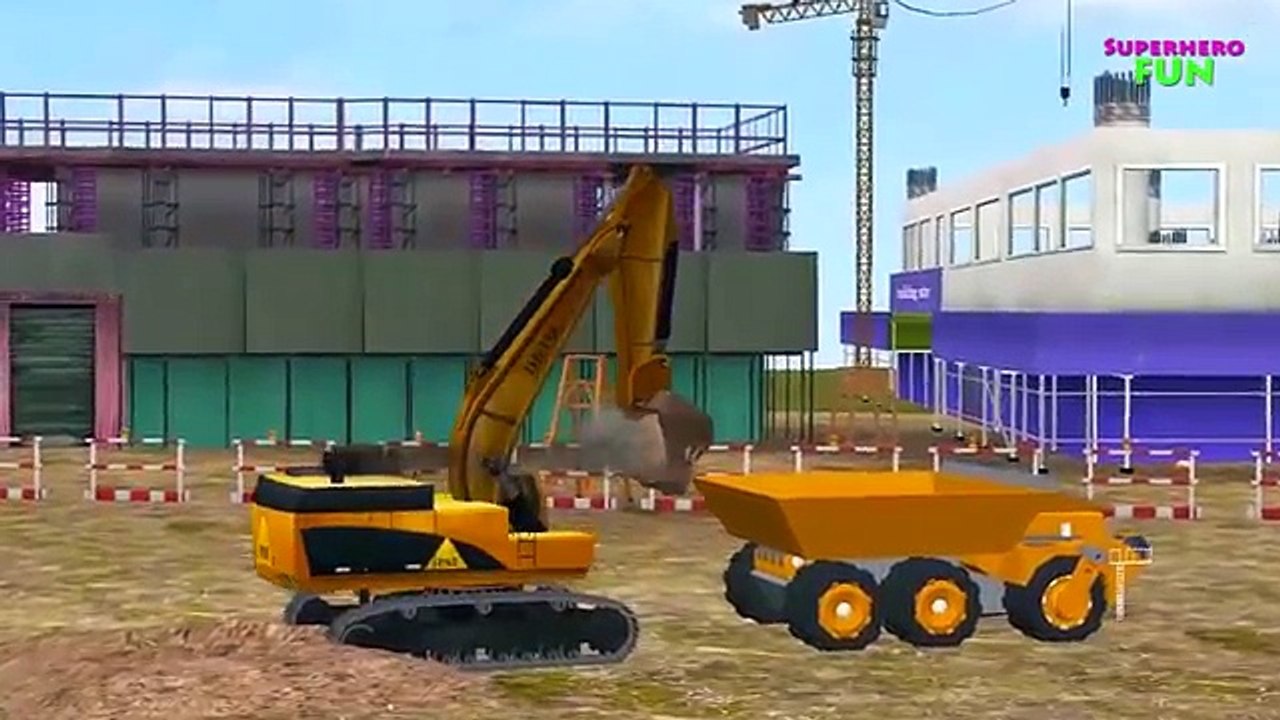 Crazy Superheroes Construction Vehicles for Children Nursery Rhymes | Spiderman Hulk Cartoons