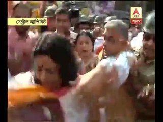 Road blockade by bjp after police stopped their rally on enclave