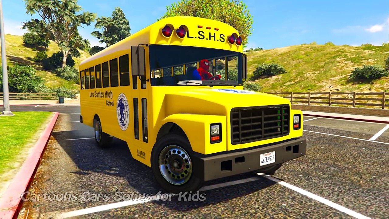 SCHOOL BUS and SPORT CARS with Spiderman Cartoon for Kids and Nursery Rhymes Songs