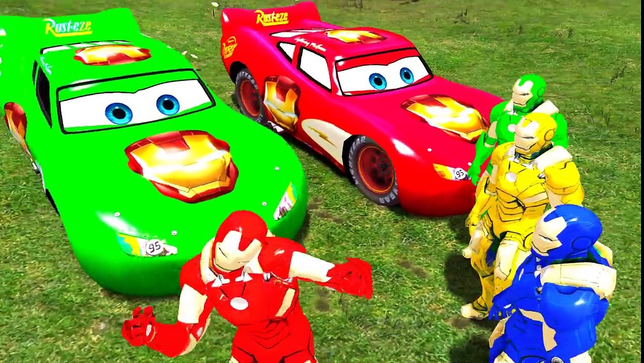 Lightning McQueen Having Fun with many Colors Iron Man Nursery Rhymes Songs for Kids