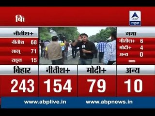 Nitish supporters burn fire-crackers in front of his house