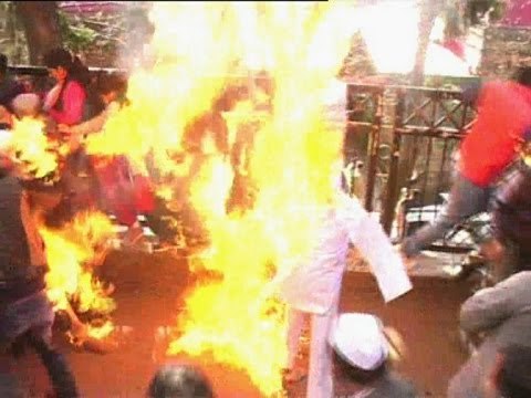Two Congress workers receive serious burns as they tried to set PM Modi's effigy ablaze