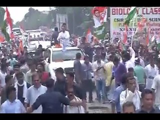 Rahul Gandhi holds road show in Basti district of Uttar Pradesh.