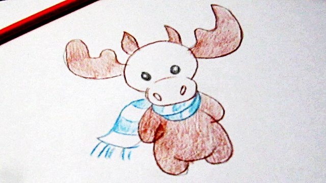 Как нарисовать новогодний рисунок для детей Новогодний лось How to draw a Christmas picture for kids