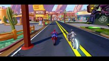 Spiderman & Sam Flynn Tron Legacy ride their bikes & have Fun   Hulk race Disney Cars Mcqueen !  2