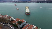 Yeniköy'de gemiyi kurtarma çalışmaları havadan görüntülendi