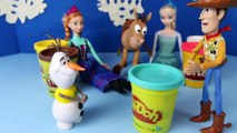 Play Doh Cowboy for Frozen Olaf Dressed by Toy Story Sheriff Woody with Frozen Elsa and Anna Dolls