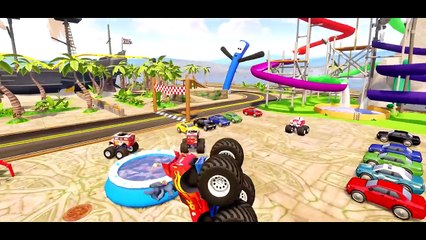 Wheels On The Bus Go Round and Round + Monster Truck McQueen Cars, Stitch, Donald Duck & Frozen Elsa