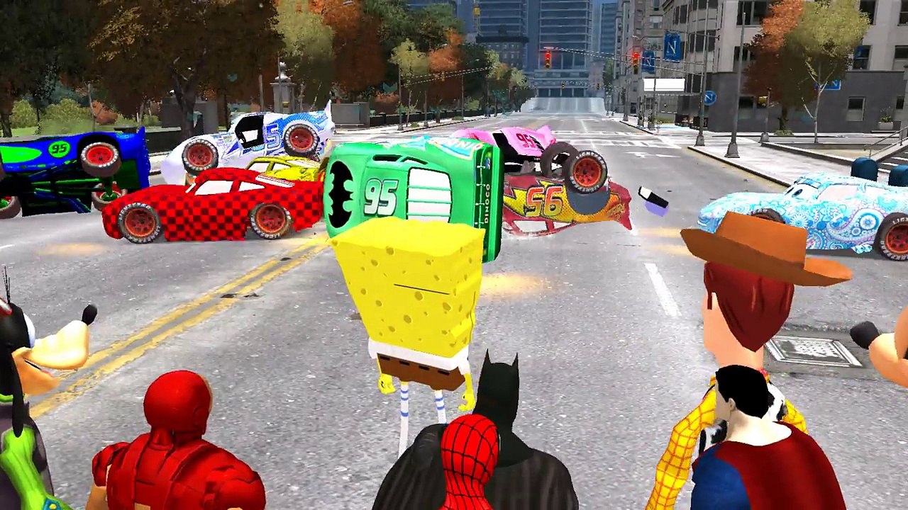 Custom Lightning McQueen Cars COLORS & Hulk Smash Party, SpongeBob, Superman & Nursery Rhymes Songs