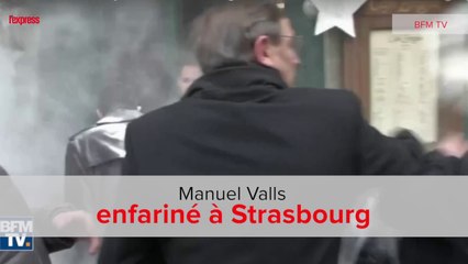 Manuel Valls enfariné à Strasbourg