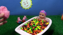 Peppa Pig Learning Color Red Shapes Golden Surprise Eggs Baby Bath Time Rainbow Skittles