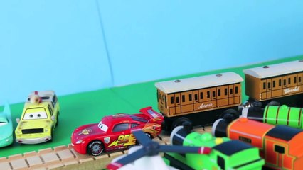 Thomas and Friends Vs. Disney Cars Toys Lightning McQueen Strong Man Train Car Pull for Sally