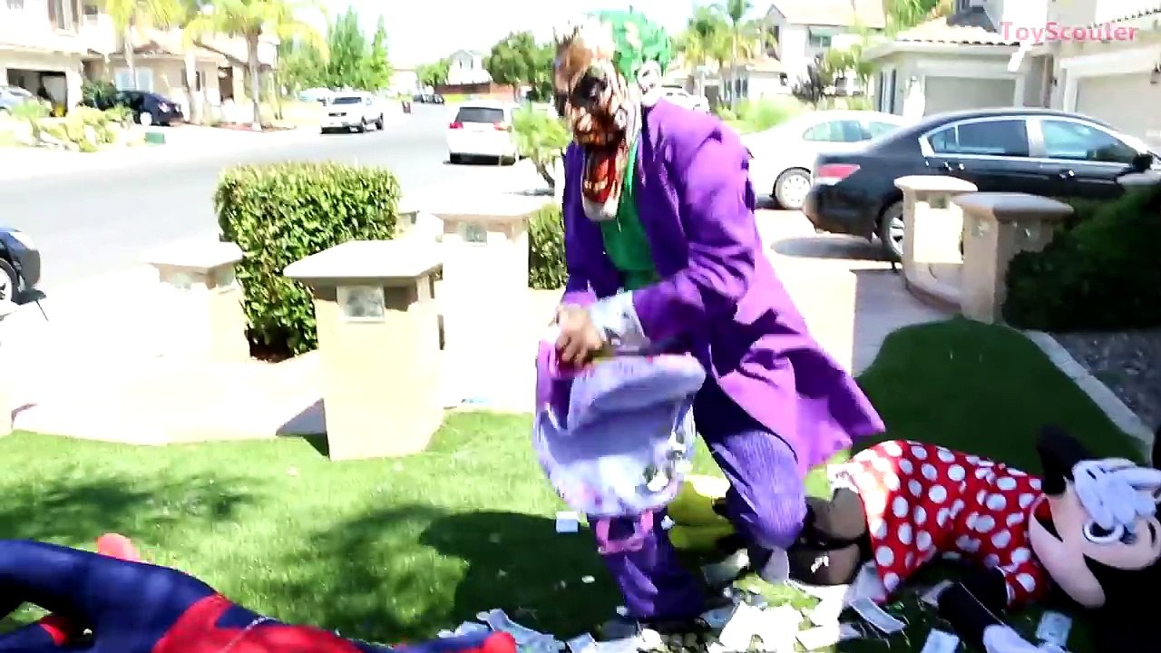 Joker Face on Poo! w/ Spiderman, Minnie Mouse & Paw Patrol Chase in Real Life