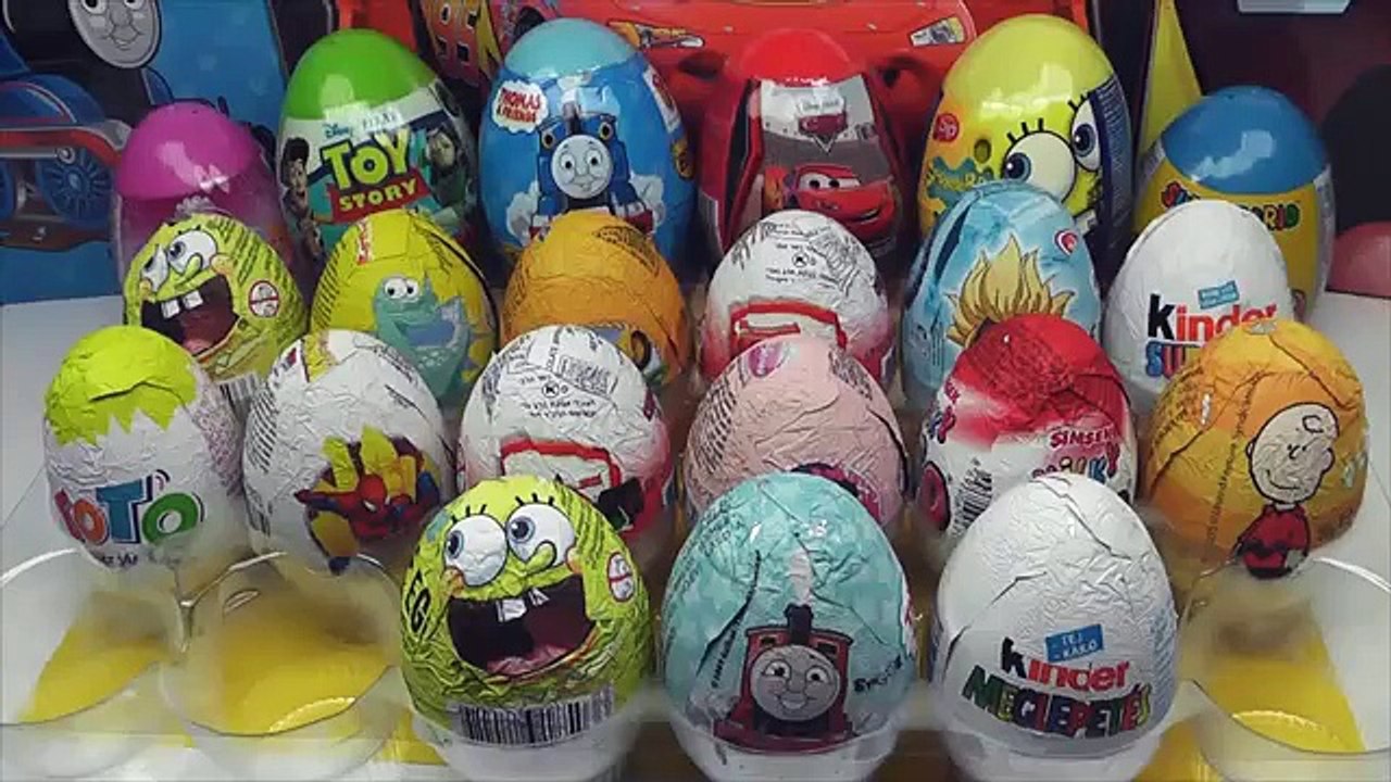 21 Surprise Eggs Kinder Surprise Cars 2 Spongebob Thomas Zaini Surprise-HD