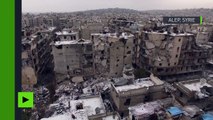 Syrie  - un drone filme la première neige recouvrir les ruines d’Alep-xnzYpgFNGYA