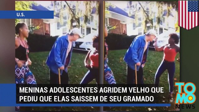 Meninas adolescentes agridem velho que pediu que elas saissem de seu gramado.