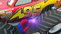 Lightning McQueen Monster Truck Train Trouble in Spiderman Cars Cartoon for Kids with Nursery Rhymes