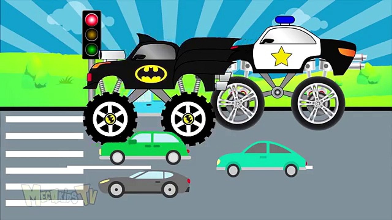 Police Truck Vs Batman Monster Trucks For Kids Mega Kids Tv Vidéo
