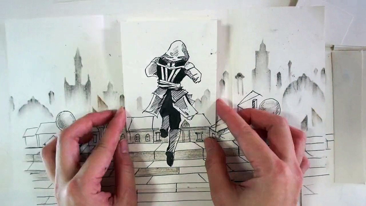 Scène du film Assassin's Creed en animations sur Papier !