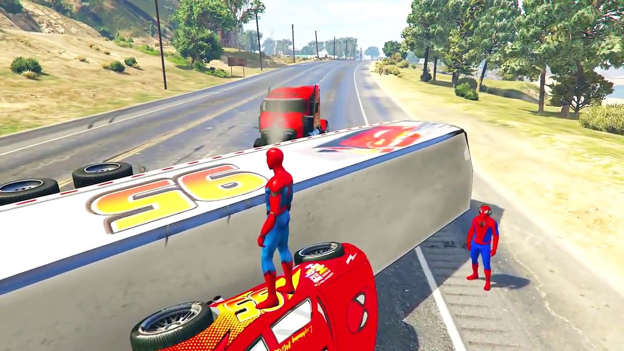 Comptines Bébé - Transport, grosses voitures colorées & Spiderman Mcqueen. Dessin animé fr