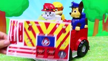 Paw Patrol Duplo Lego Lookout with Marshall Firetruck and Chase with Rubble Sliding Down Into Truck