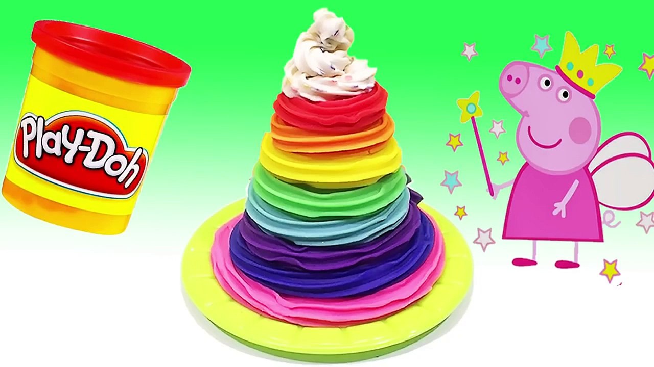 play doh toys - create playdoh rainbow cups ice cream along peppa pig español & en