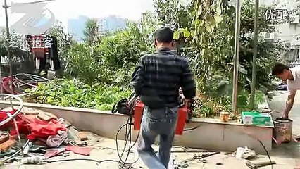 Chinese man flying with home made helicopter