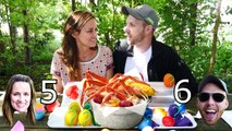 Q & A Challenge with Rainbow Play Doh Surprise Eggs! Learn About Brandon & Amy Jo from DCTC