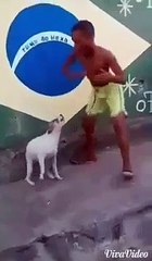 Funny dance boy and dog