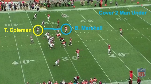 Tevin Coleman fuera del backfield