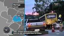 Três jovens morrem após batida entre carro e ônibus no interior do Paraná