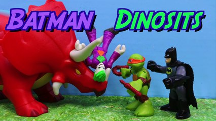 Batman Dinosaur Babysitter with Ninja Turtles T-Rex Fighting The Joker Kidnapping Dinosaurs