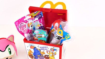 Amy McDonald's Surprise Happy Meal Fast Food Toy Eggs Play Doh MyLittlePony Disney Princess Shopkins