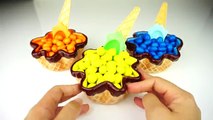 Learn Colors m&ms pretend Ice Cream Cups Surprise Toys and Surprise Eggs w/ Pokemon, spiderman,