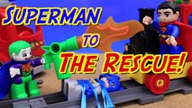 Duplo Lego Batman and Superman Fight the Joker Stealing a Firetruck and Legos Train