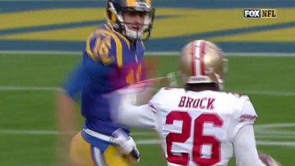 Jared Goff intercepted by Tramaine Brock