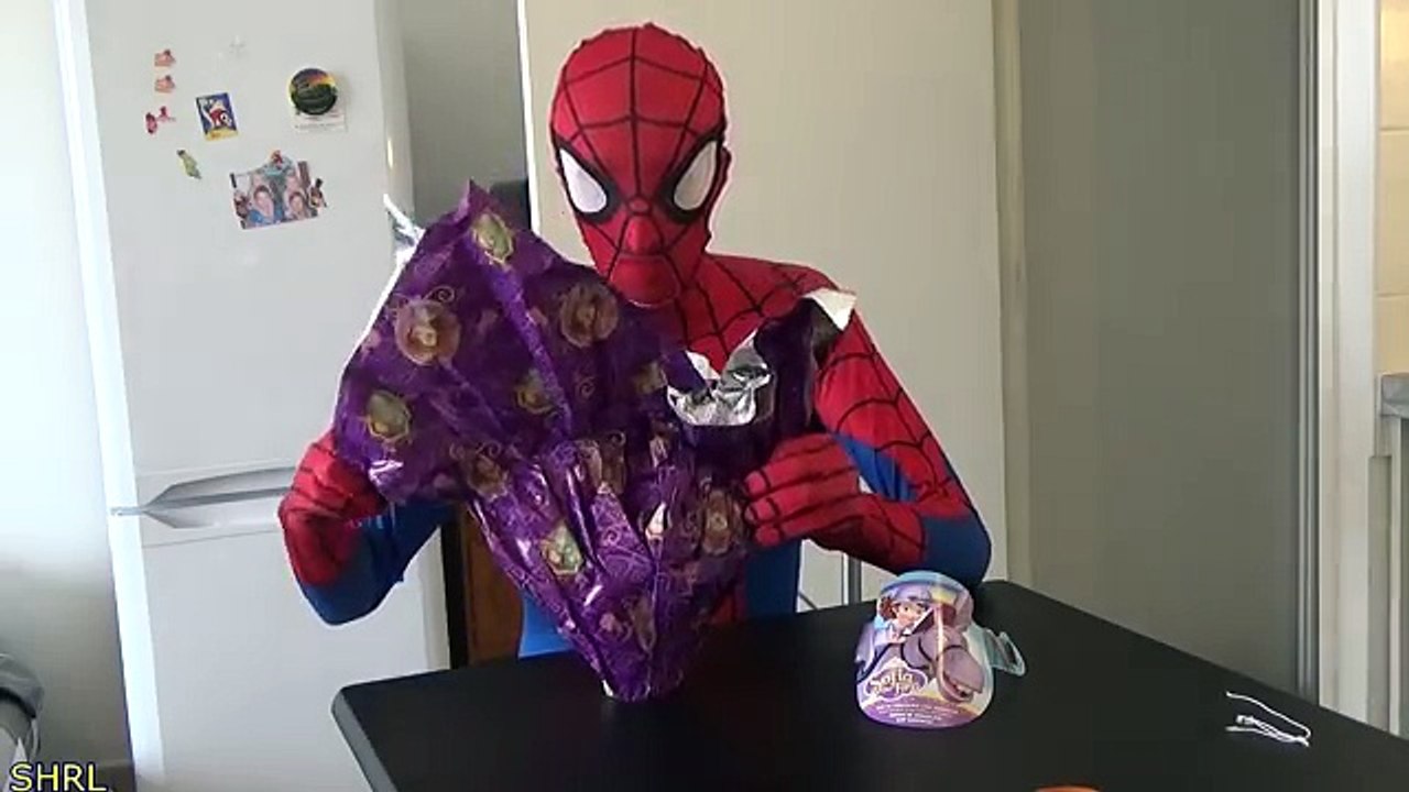 Spiderman with Sofia The First Opening Surprise Eggs! Superhero Fun Movie in Real Life