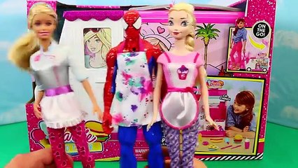 BARBIE FOOD TRUCK!!! New Food Cart RV Pretend Play + Disney Princess Elena & Elsa DisneyCarToys