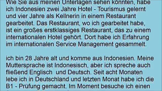 A1 B1 Prüfung : Brief Beispiele [ Bewerbung als Kellnerin ]