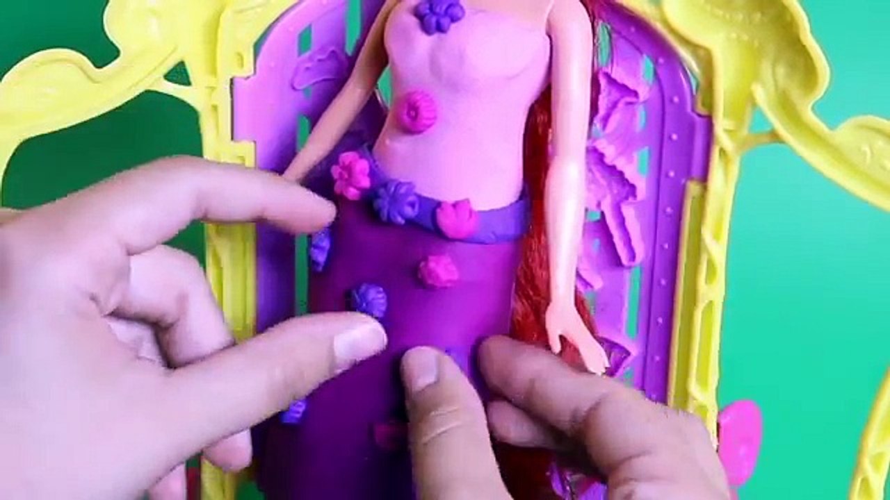 Mermaid Ariel Barbie Doll and Rapunzel Play Doh Dress Up Play Dough Dress Disney Princess Makeover