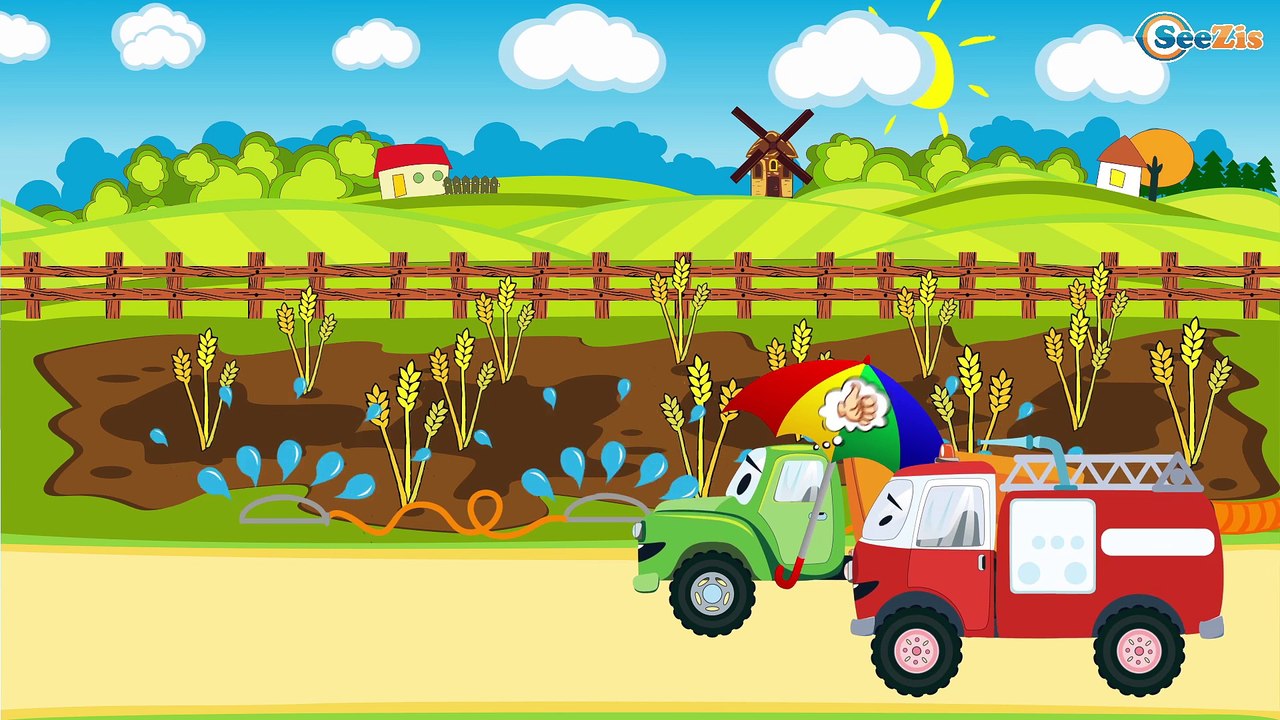 The Big Red Truck in Action with Excavator - Funny Cars - Cars & Trucks for Kids