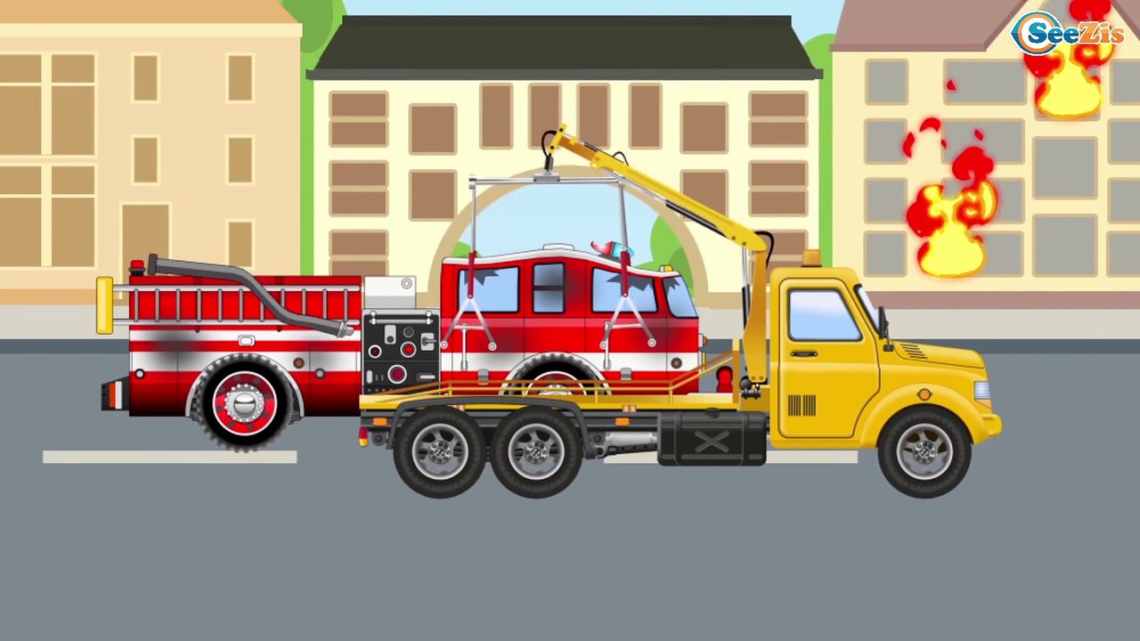 The Big Red Truck in Action with Excavator - Chi Chi Puh - Cars & Trucks for Kids